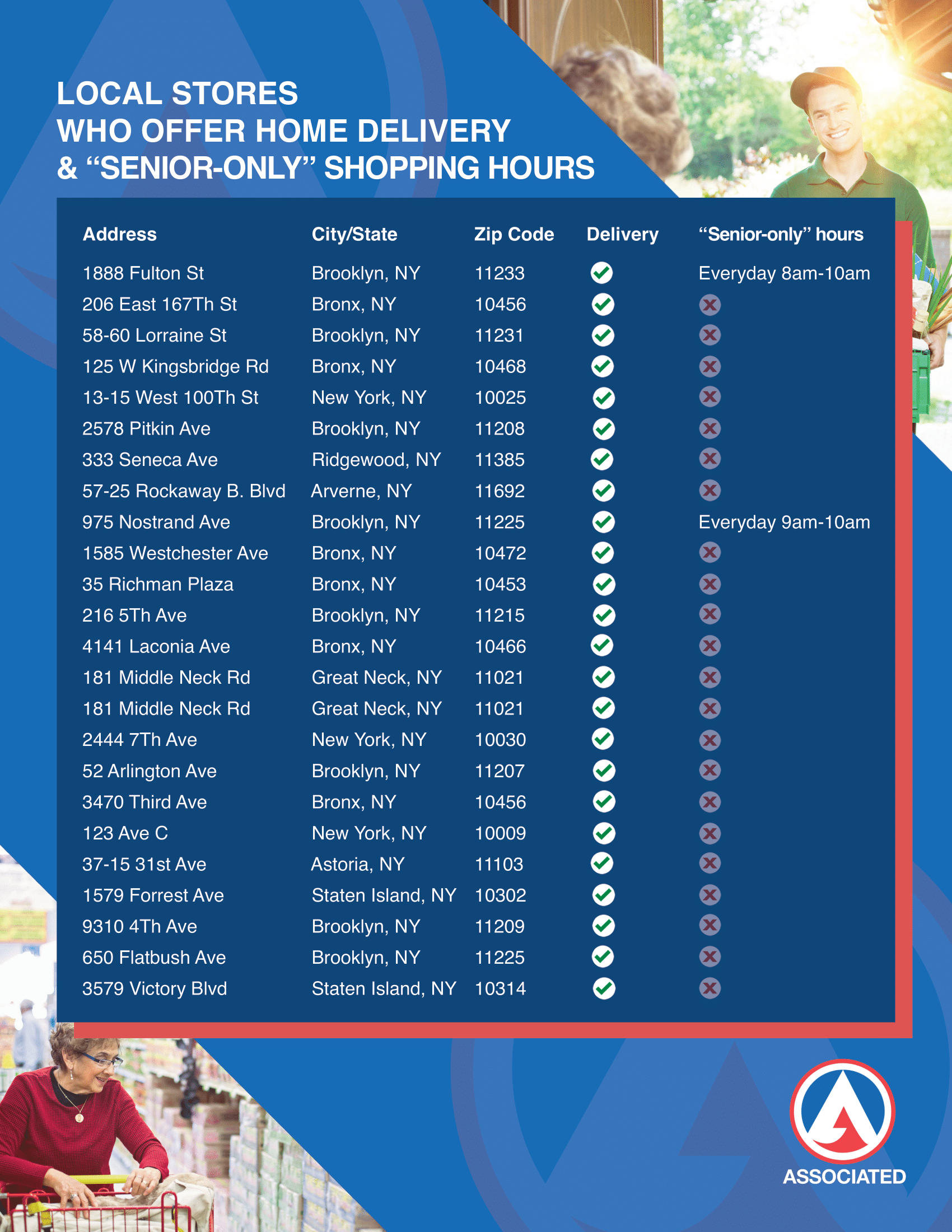 Senior Hours Associated Supermarkets
