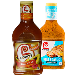 LAWRY’S HAWAIIAN MARINADE 12 FL OZ, LAWRY’S HERB GARLIC LEMON MARINADE 12 FL OZ.