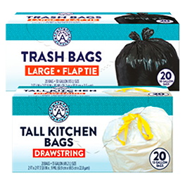 AVENUE A TRASH BAGS 30 GAL. OR DRAWSTRING TALL KITCHEN 20 CT. PKG.